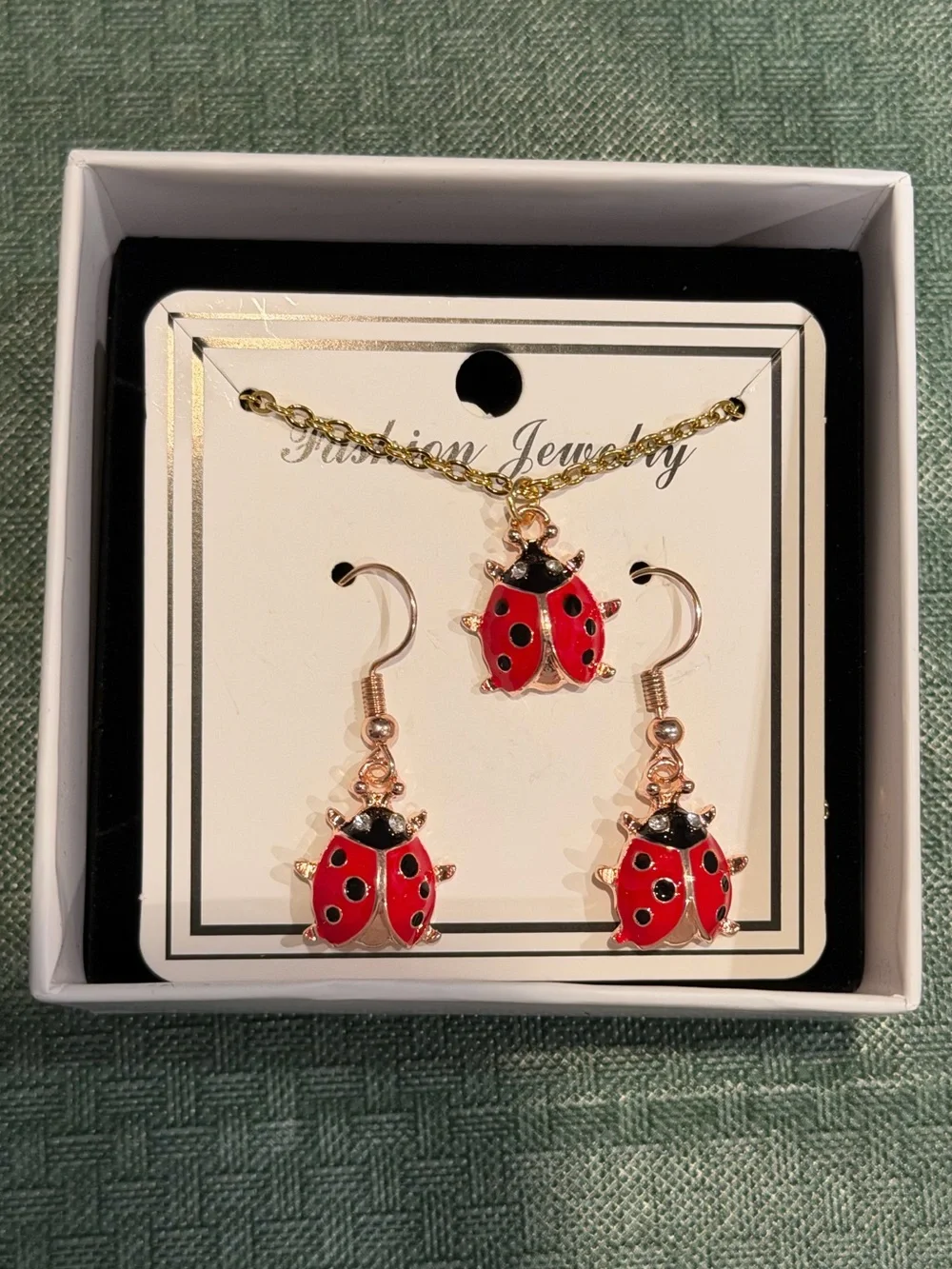 Ladybug Necklace and Dangle Earring Set